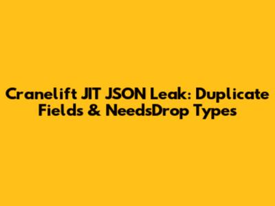 Cranelift JIT JSON Leak: Duplicate Fields & NeedsDrop Types