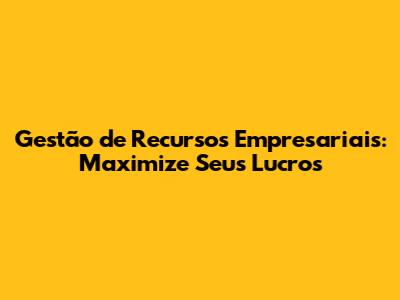 Gestão de Recursos Empresariais: Maximize Seus Lucros